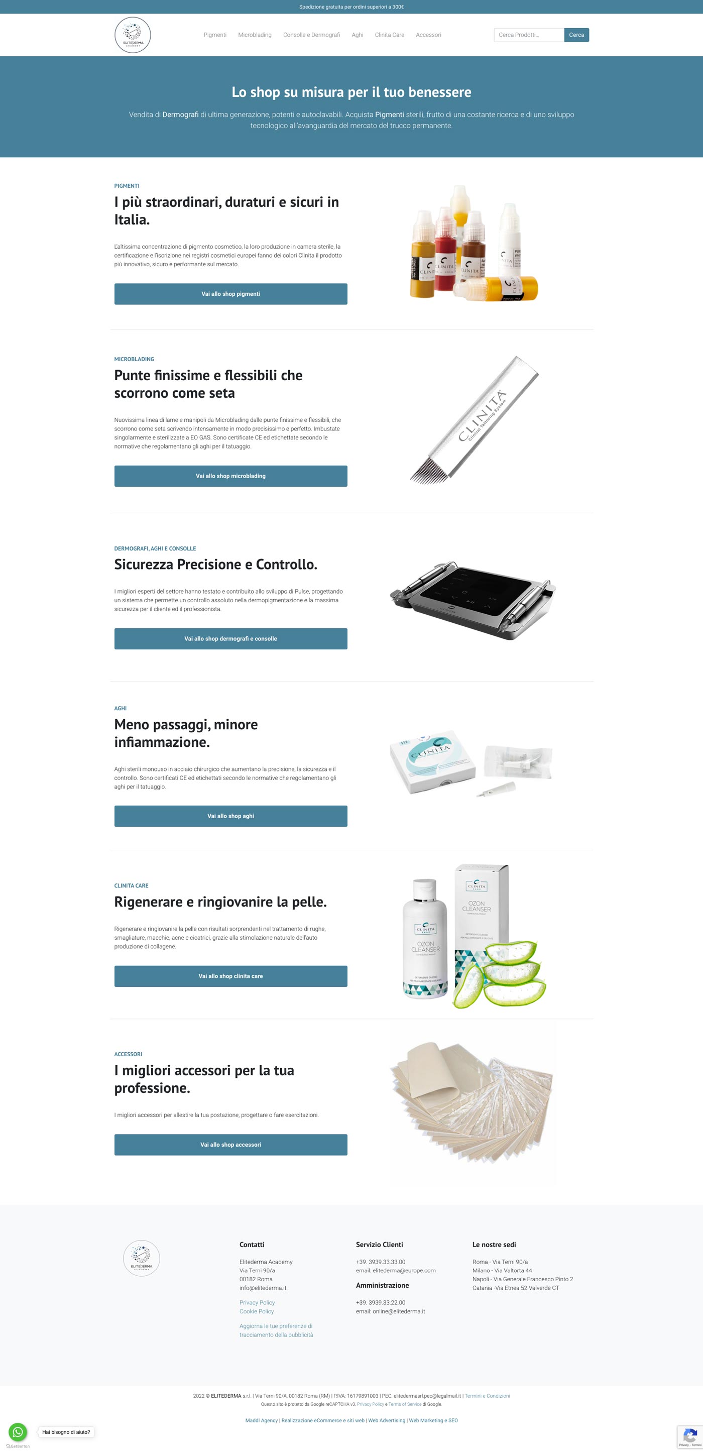 Homepage del sito eCommerce di Elitederma sviluppato da Maddl