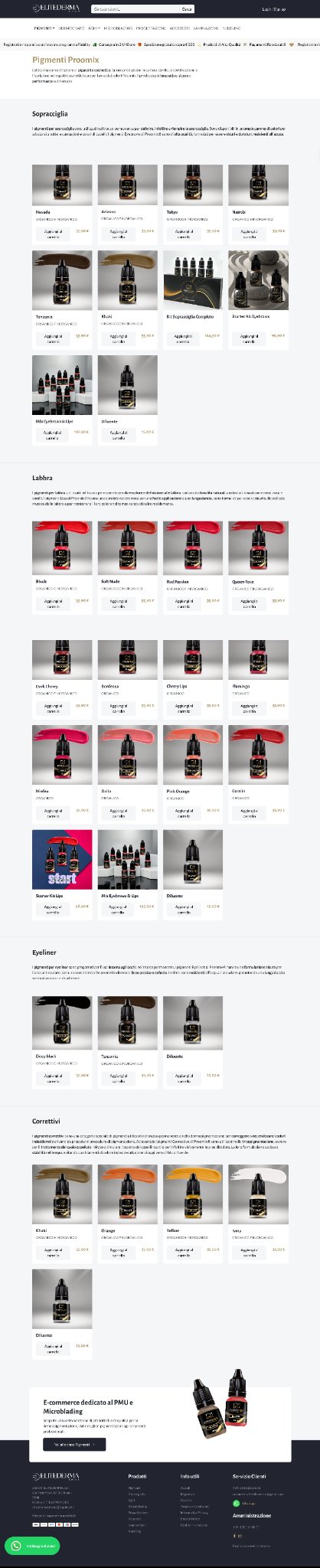 pagina prodotto ecommerce dermopigmentisti